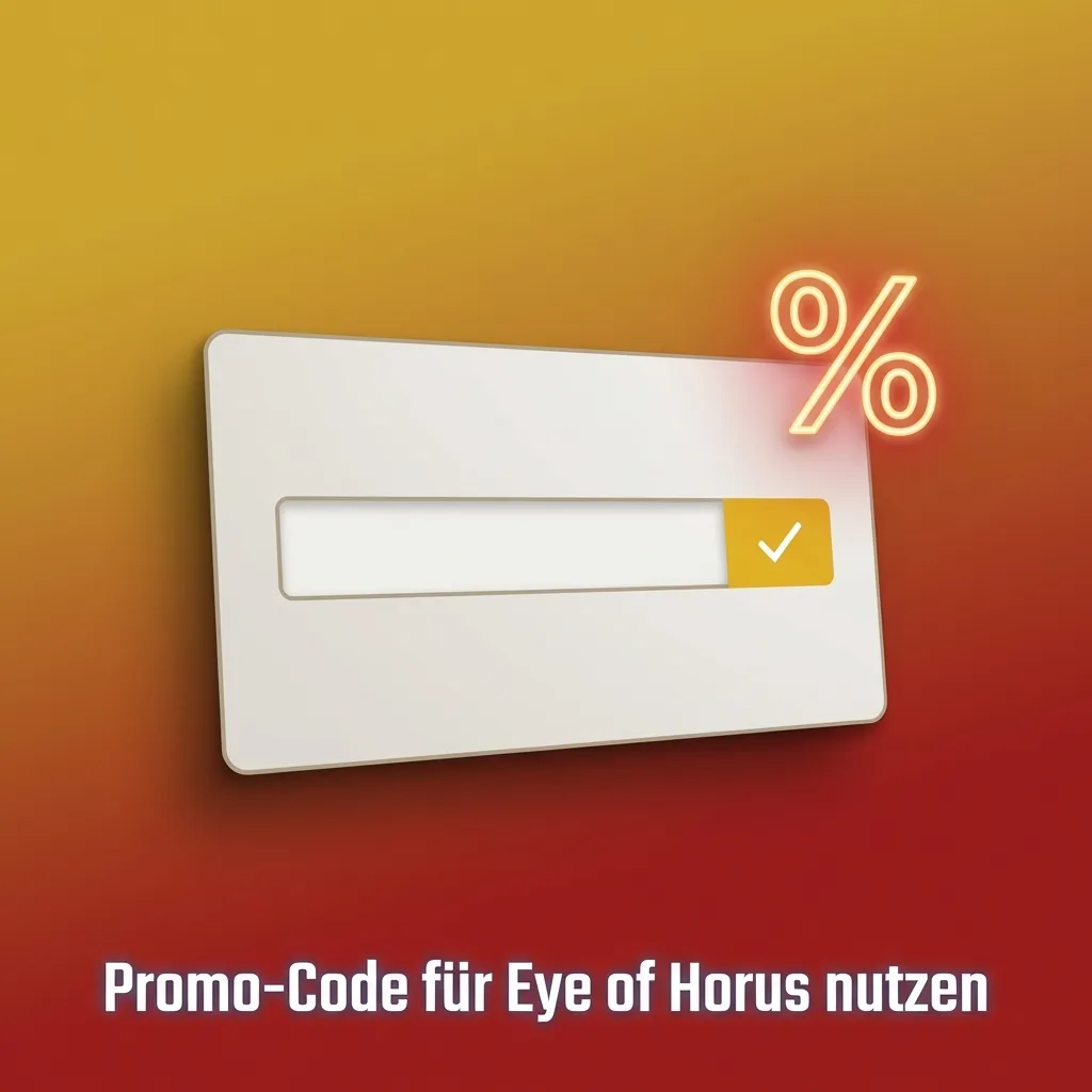 Deutsche Casino-Seite mit Eye-of-Horus-Werbung, Eingabefeld für Bonuscode „HORUS2024“ im Registrierungs- und Kassenformular