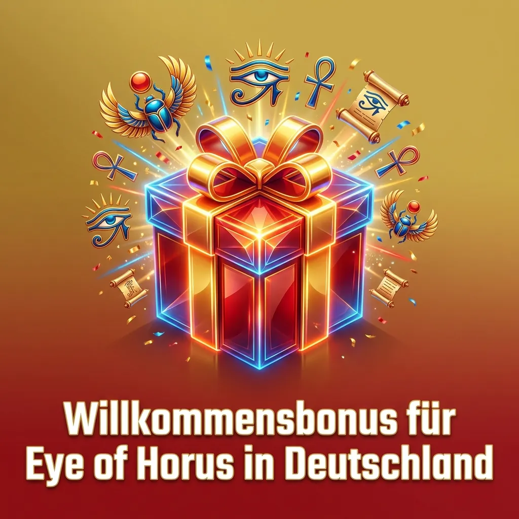 Grafik zum Eye of Horus Willkommensbonus in Deutschland mit 200% bis 100€ und 200 Freispielen