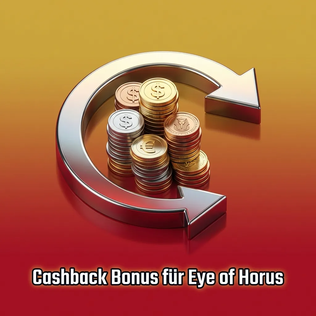 Banner mit Eye of Horus Slot und Text zum Cashback Bonus auf Nettoverluste im angegebenen Zeitraum