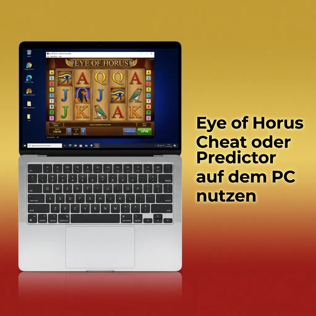 Laptop mit geöffnetem Eye of Horus Predictor Programm, Installationsfenster und Sicherheitshinweisen auf dem Bildschirm