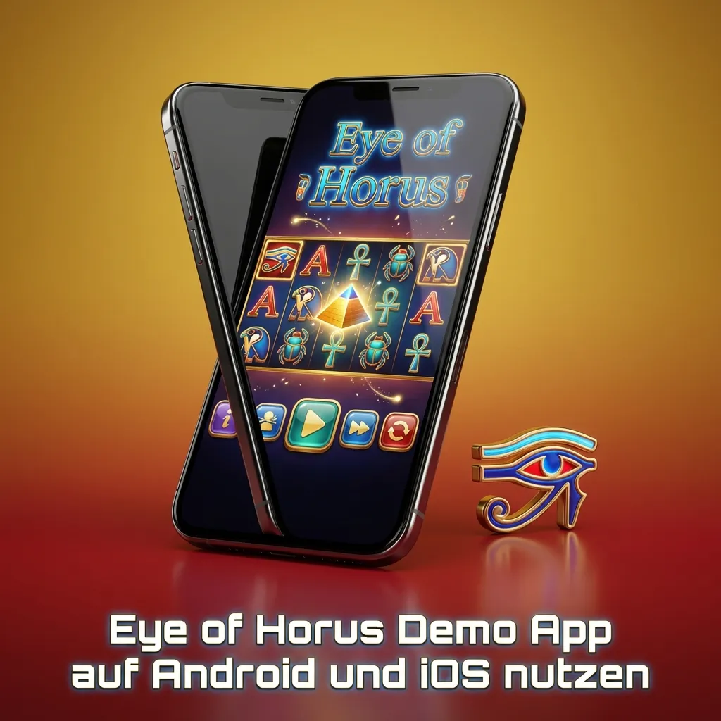 Smartphone mit geöffneter Casino-App, Eye of Horus Slot-Demo im Spielbereich, Touch-optimierte Buttons sichtbar