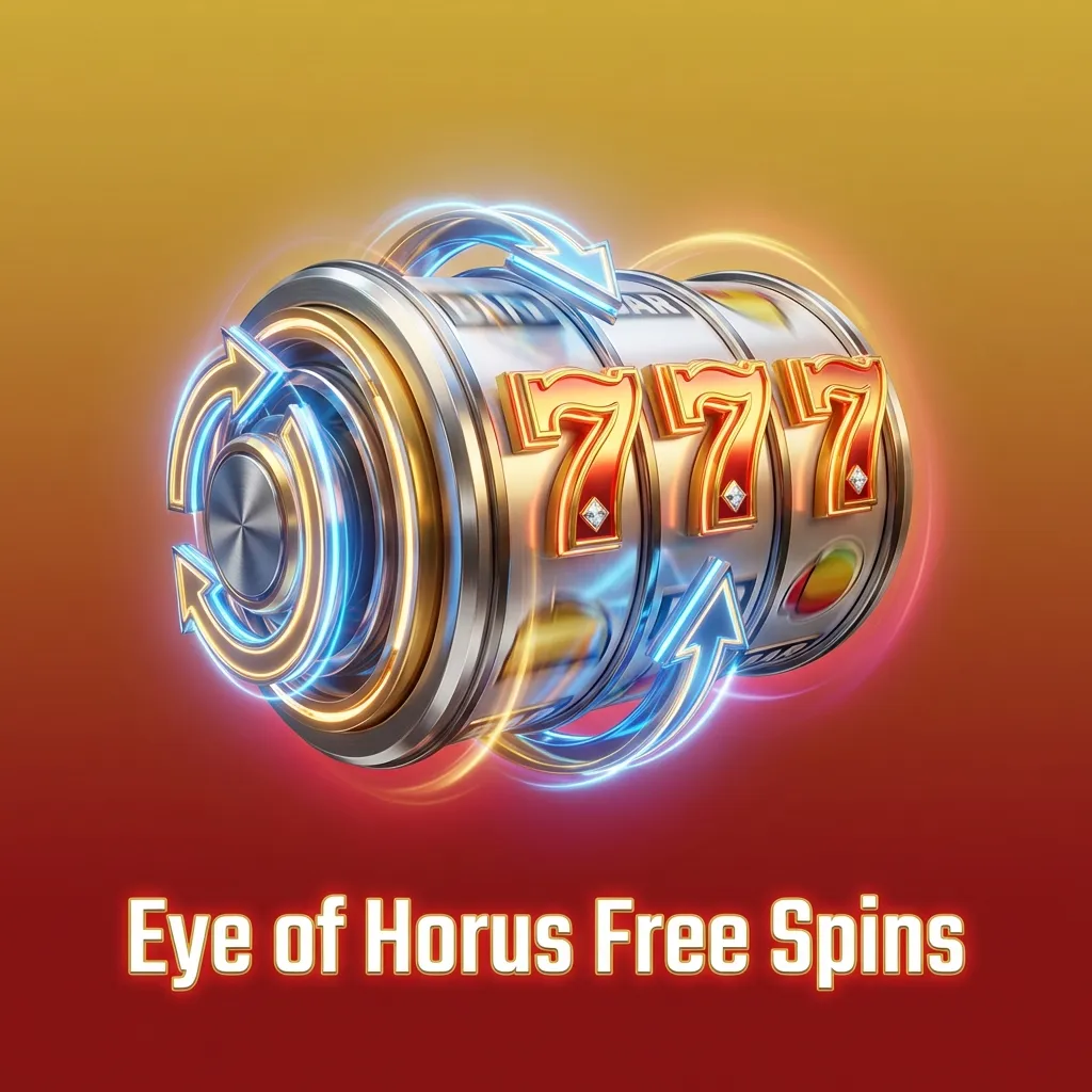 Grafik zu „Eye of Horus Free Spins“ mit Hinweis auf kostenlose Slot-Drehungen und Bonusbedingungen in deutscher Sprache