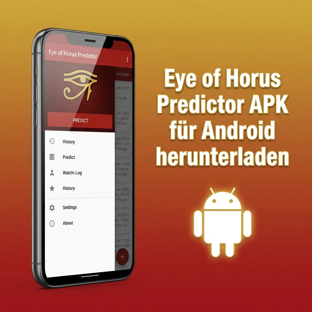 Smartphone mit geöffneter Eye of Horus Predictor APK-Downloadseite und eingeblendeter Sicherheitswarnung