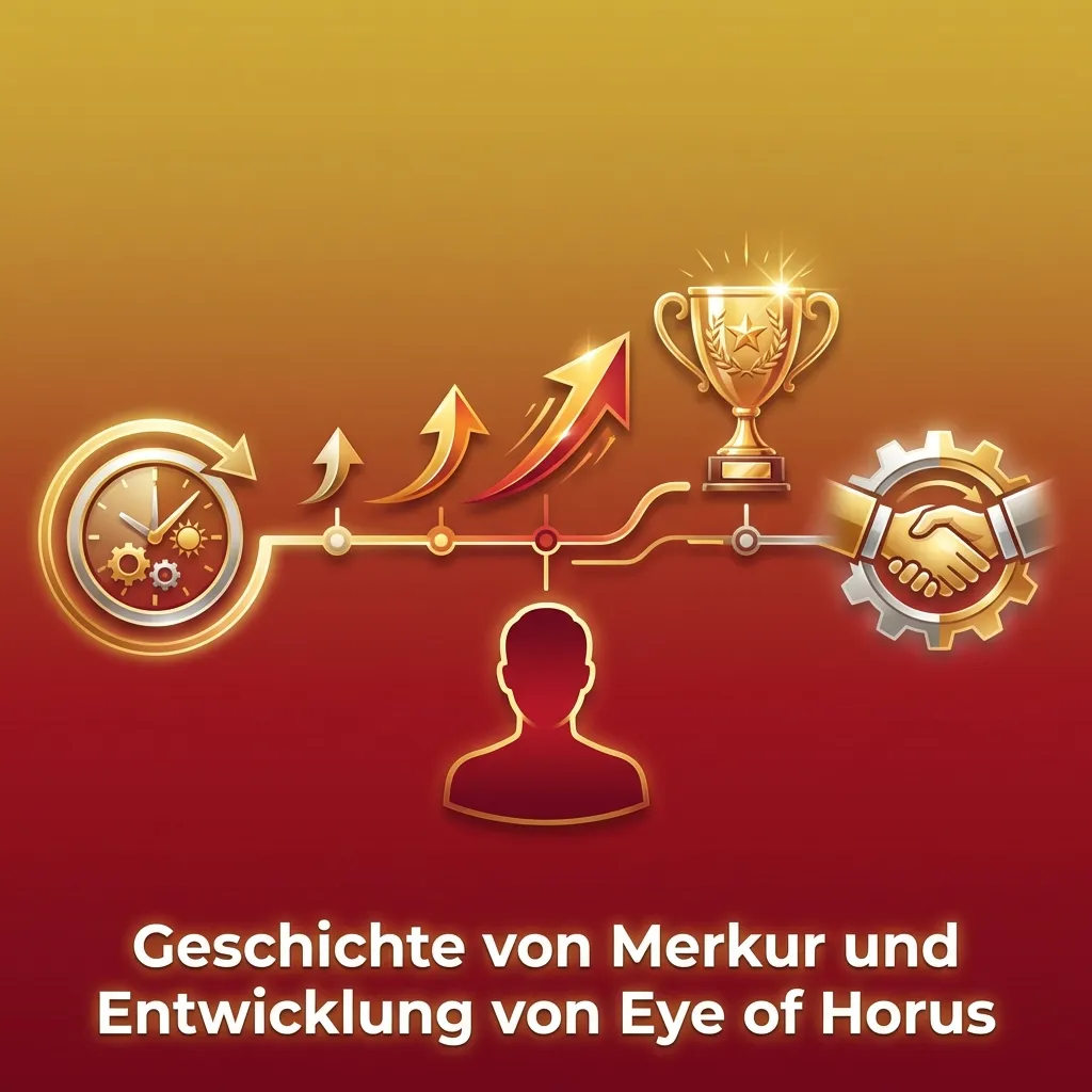 Infografik zur Geschichte von Merkur und Entwicklung des Slots Eye of Horus vom Automaten zum Online-Spiel