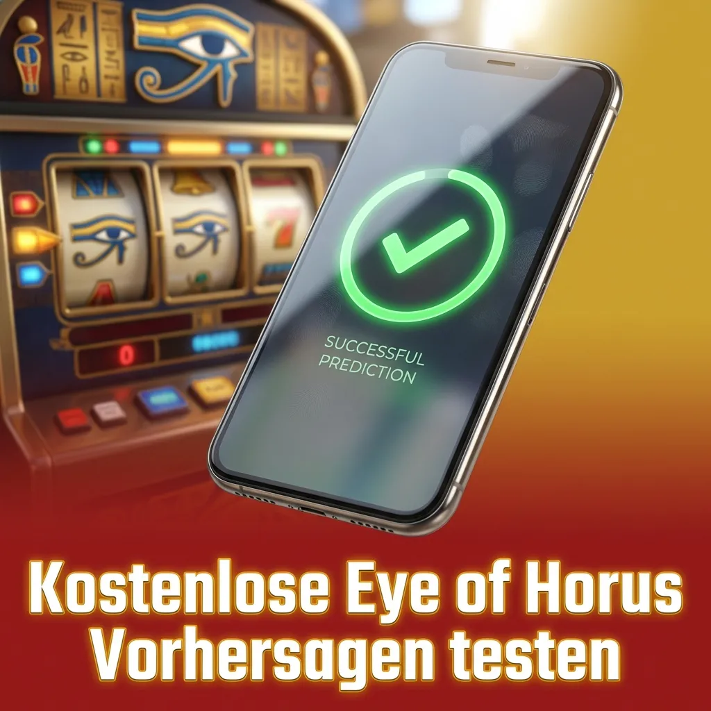 Illustration of Eye of Horus predictor test on laptop and phone, with free trial and betting settings highlighted