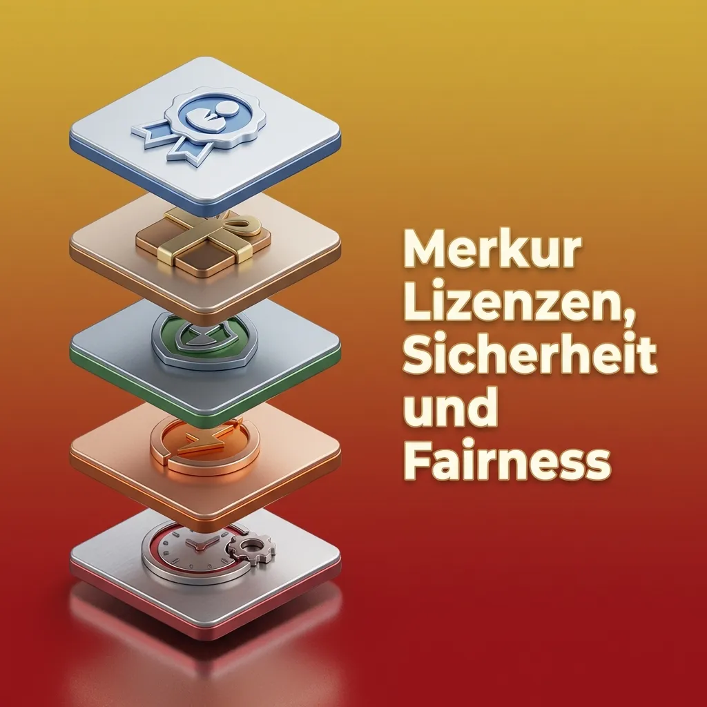 Grafik zu Merkur Lizenzen: MGA‑Logo, Sicherheitssymbole, RNG und Spielerschutz für Eye of Horus Online‑Slots
