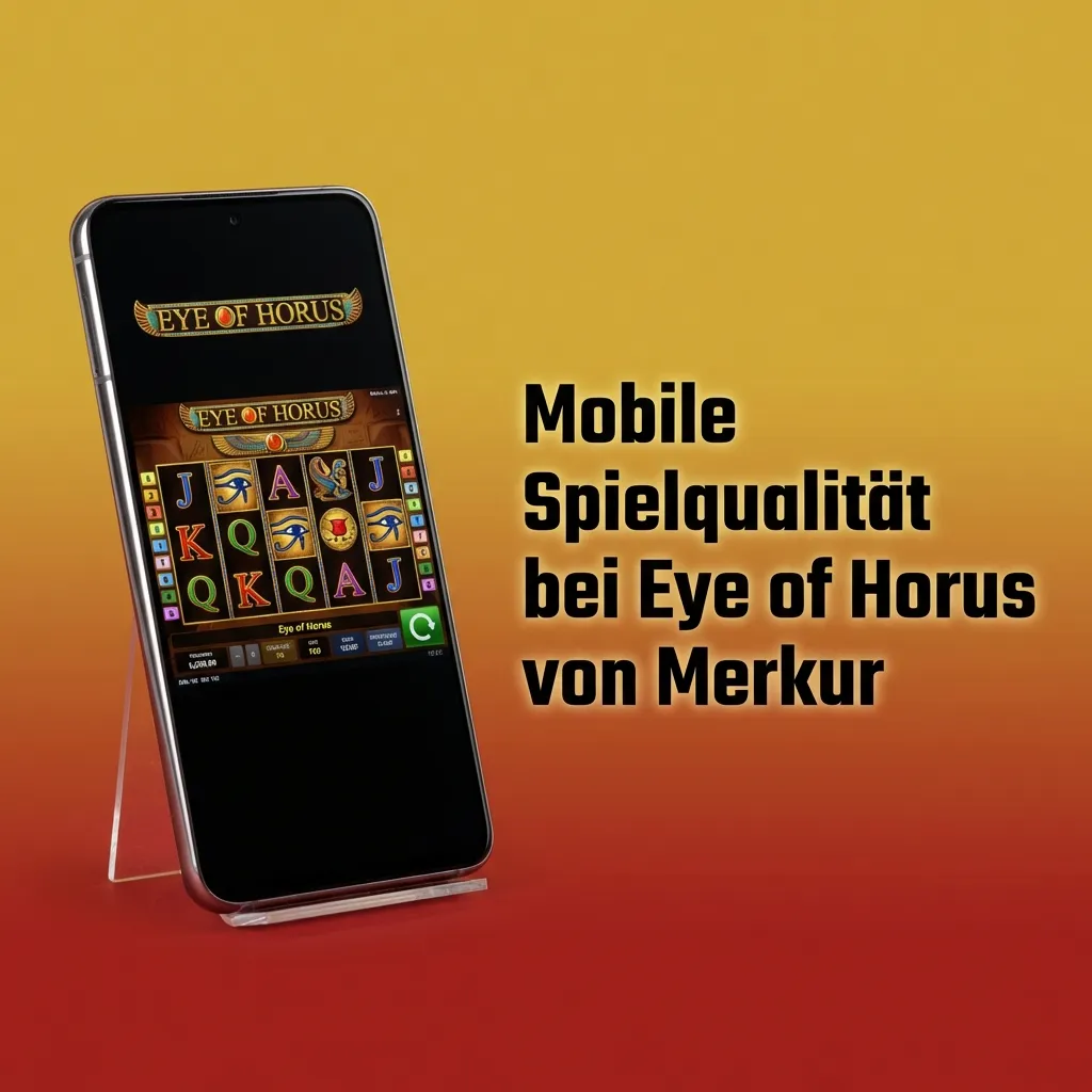 Smartphone mit geöffnetem Eye of Horus Slot von Merkur, optimiert für mobile Ansicht im Hoch- und Querformat