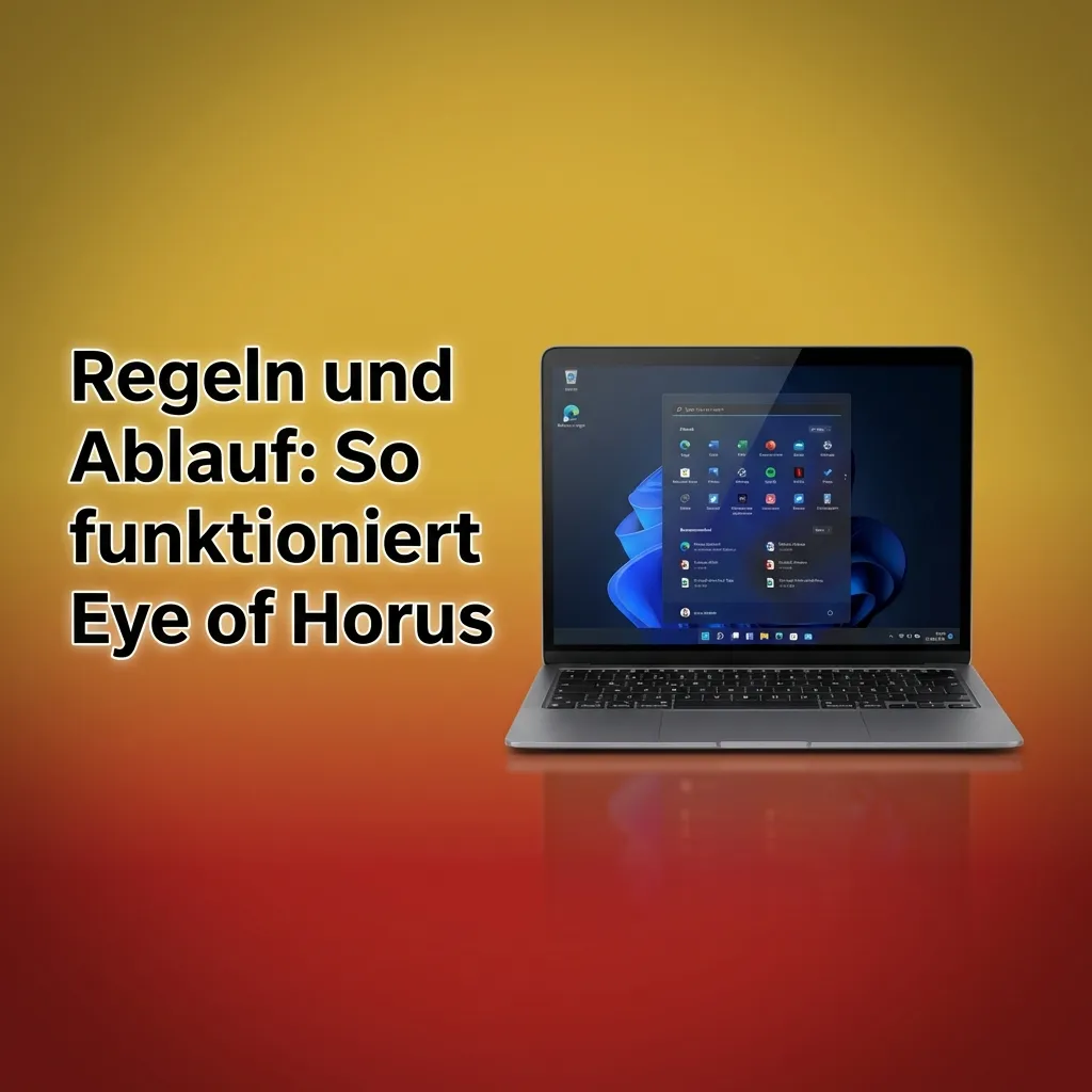Infografik: Regeln und Ablauf des Eye of Horus Slots mit Spins, Freispielen, Wilds und Auszahlungserklärung