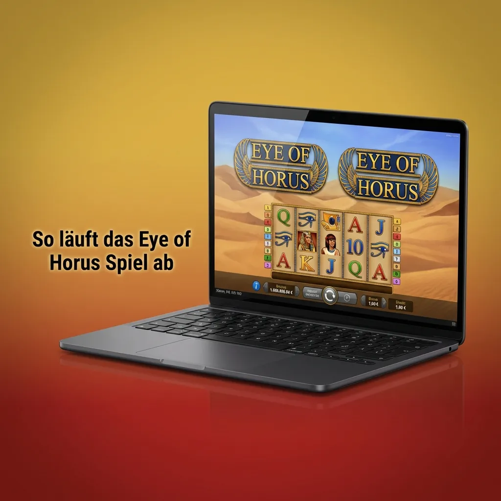 Screenshot des Slots „Eye of Horus“ mit 5 Walzen, 3 Reihen, 10 Gewinnlinien und Bedientasten für Einsatz und Auto-Start