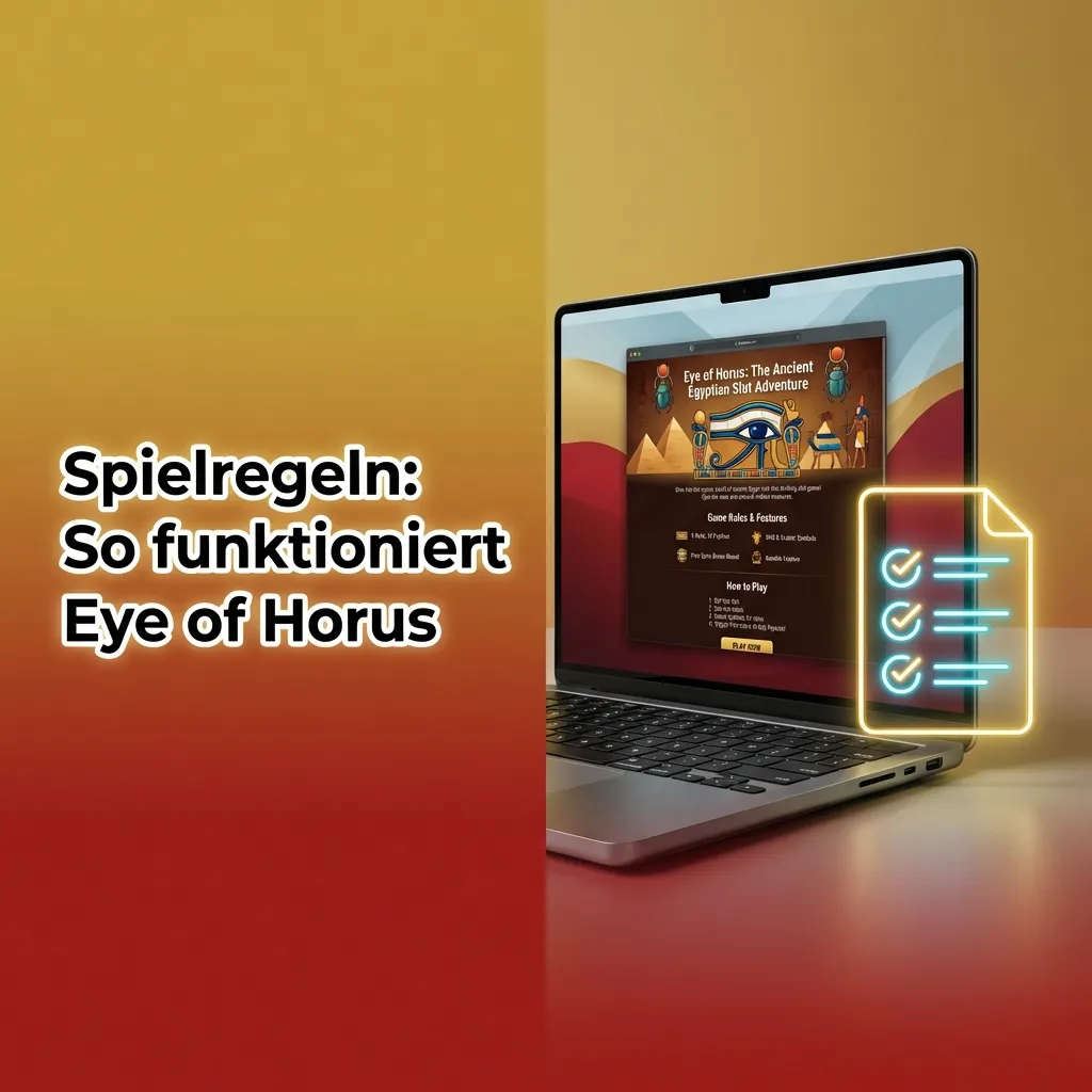 Infografik zu den Spielregeln des 5x3-Slots Eye of Horus mit Wilds, Scattern und Freispielen