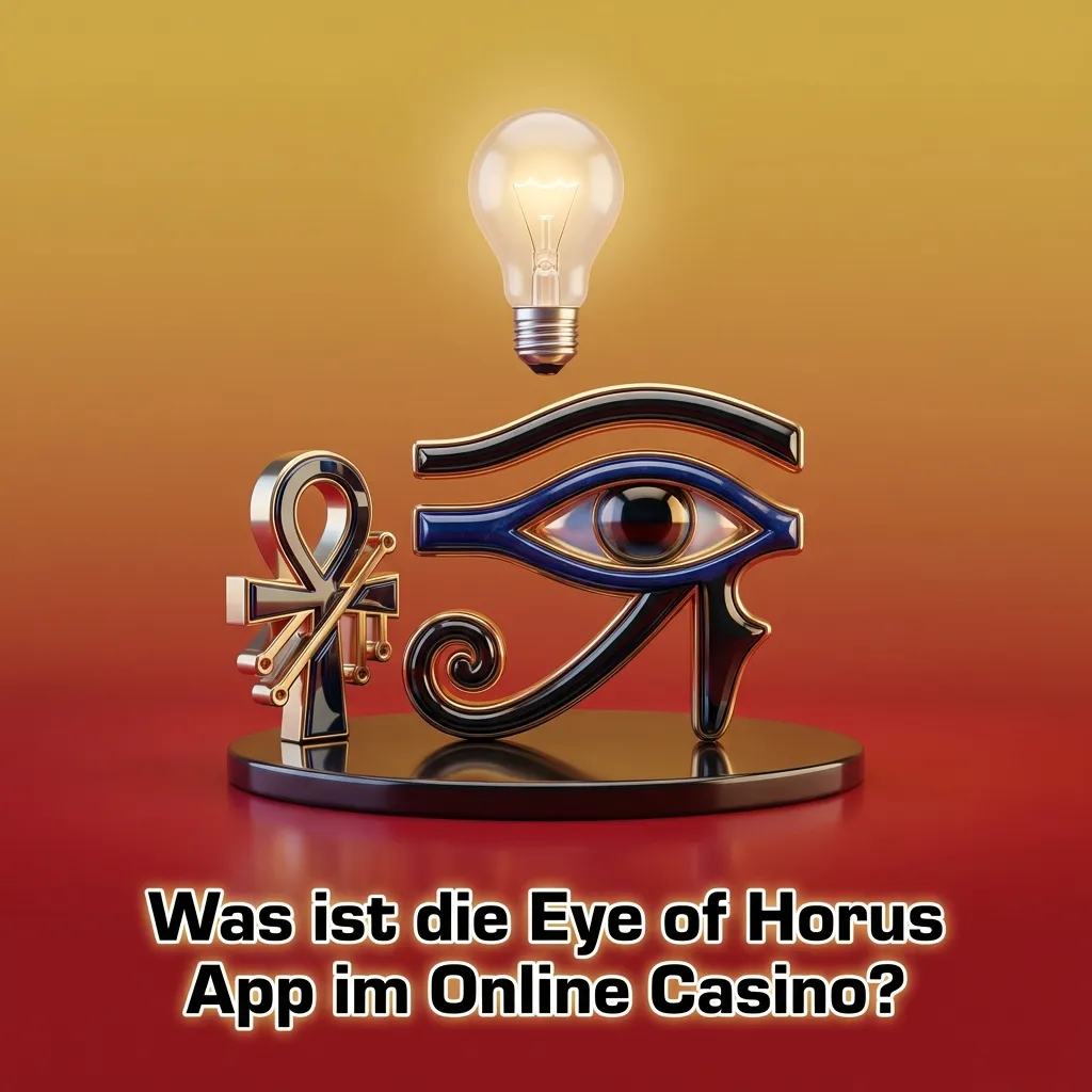 Smartphone zeigt Eye of Horus Slot in einer Online-Casino-App mit Menü für Spiele, Bonus, Kasse und Konto