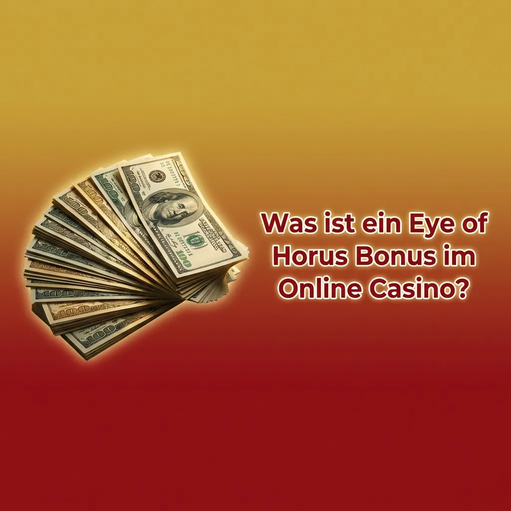 Eye of Horus Spielautomat auf Bildschirm, darüber Text zu Bonus, Freispielen und Willkommensangebot im Online Casino