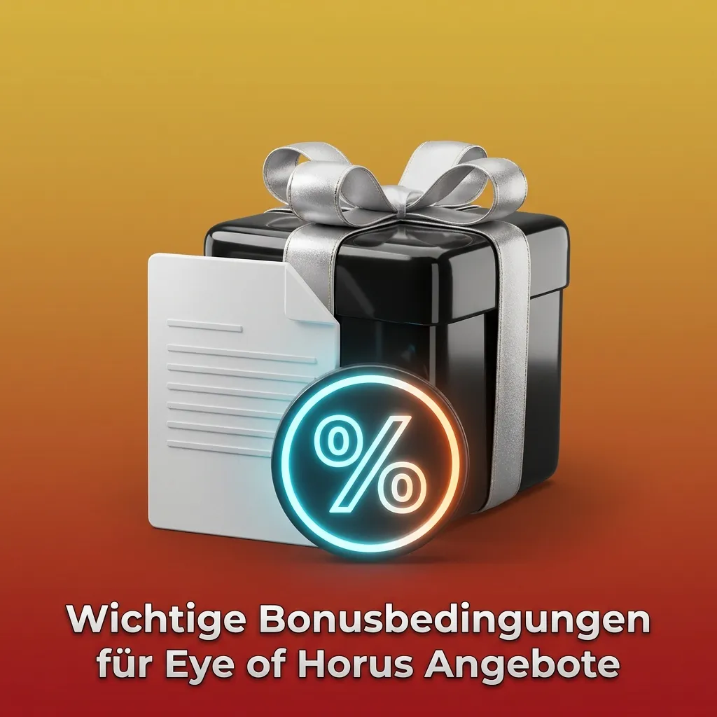 Infografik zu Eye of Horus Bonusbedingungen mit Icons für Umsatzanforderungen, Zeitlimit, Einsatzlimit und Gewinnobergrenzen
