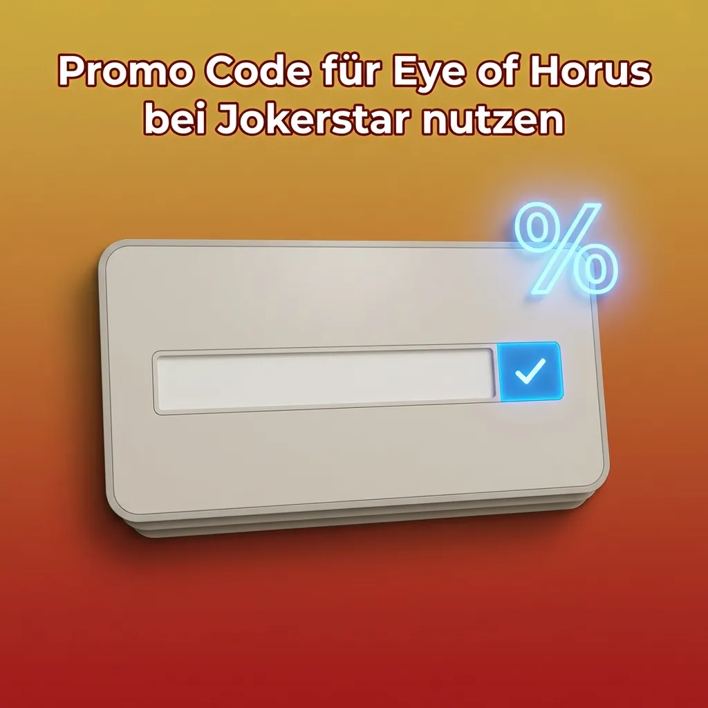 Smartphone mit Jokerstar-Webseite, Eingabefeld für Promo Code „HORUS2024“ für Eye of Horus Bonus und Freispiele